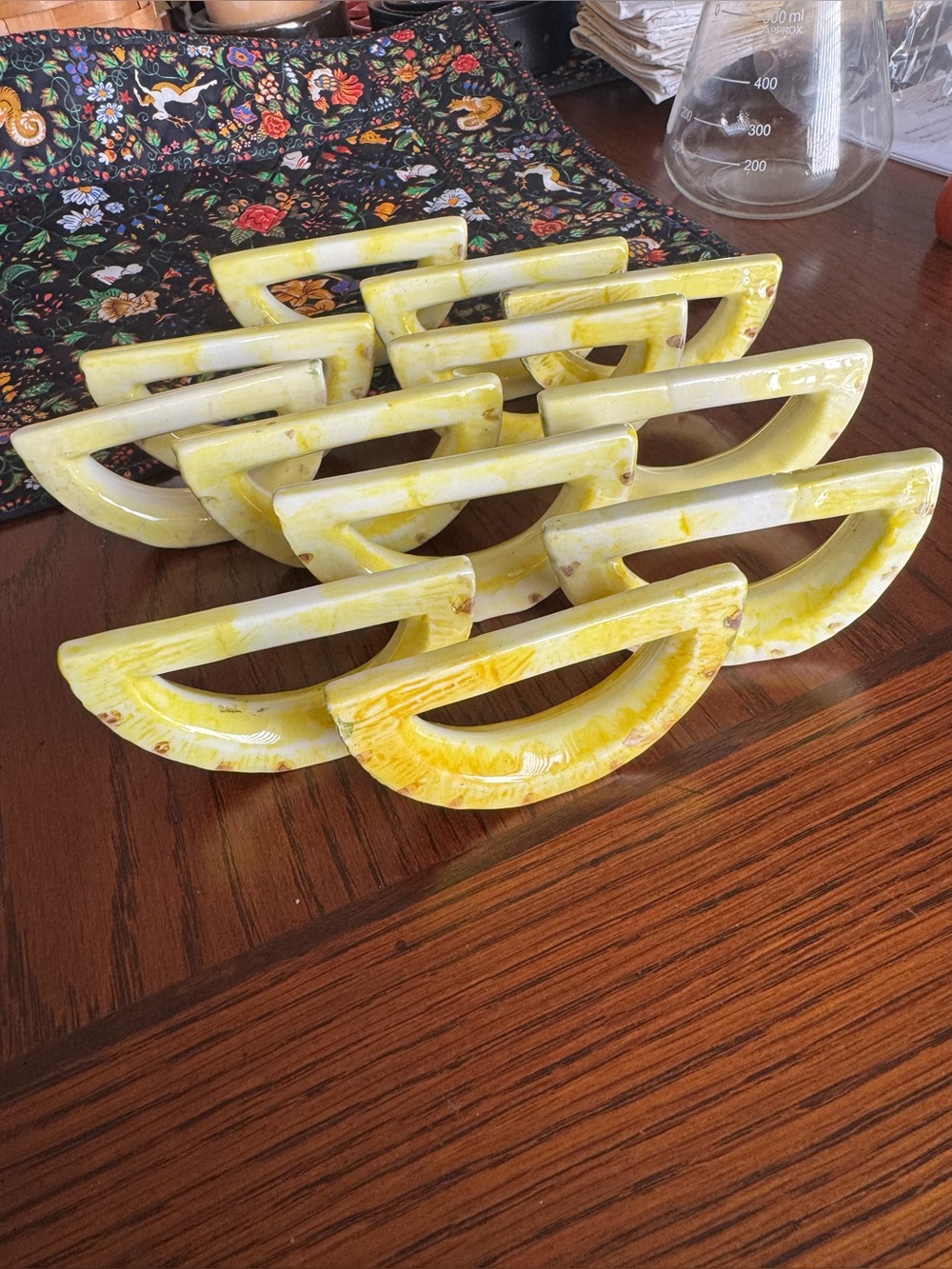 12x Vintage Ceramic Pineapple Slices Napkin Rings Set Lot Yellow
